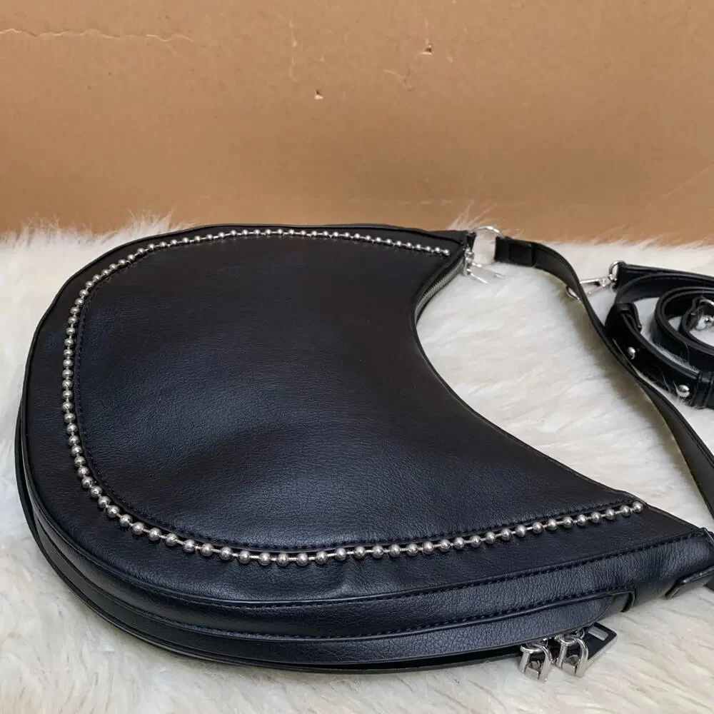 I.N.C. Black Vegan Leather Expandable KOLLEENE Ball Chain Hobo XB